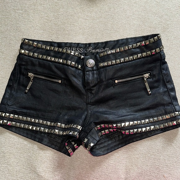 Guess Jean Shorts | Black | Studded | Silver Studded Outline | Size 25 - Picture 1 of 8